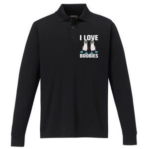 I Love Boobies Bluefooted Boobie Bird Funny Performance Long Sleeve Polo