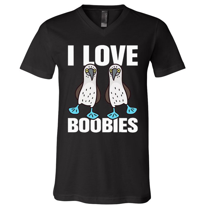 I Love Boobies Bluefooted Boobie Bird Funny V-Neck T-Shirt