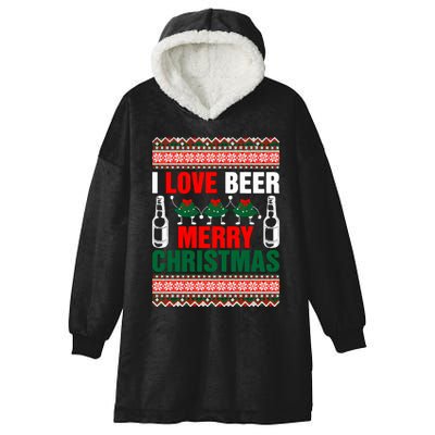 I Love Beer Merry Christmas Hooded Wearable Blanket