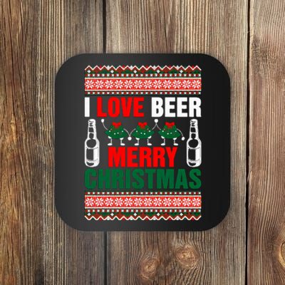 I Love Beer Merry Christmas Coaster