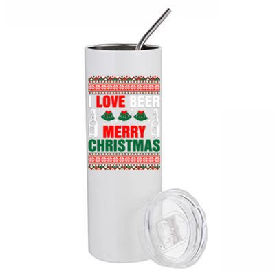 I Love Beer Merry Christmas Stainless Steel Tumbler