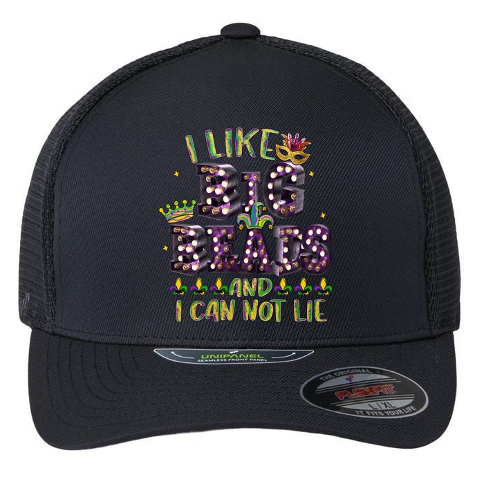 I Like Big Beads And I Can Not Lie Fat Tuesday For Mardi Gras Flexfit Unipanel Trucker Cap