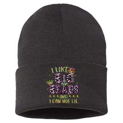 I Like Big Beads And I Can Not Lie Fat Tuesday For Mardi Gras Sustainable Knit Beanie