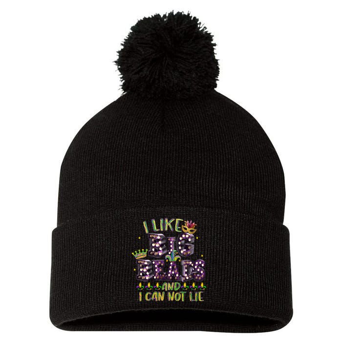 I Like Big Beads And I Can Not Lie Fat Tuesday For Mardi Gras Pom Pom 12in Knit Beanie