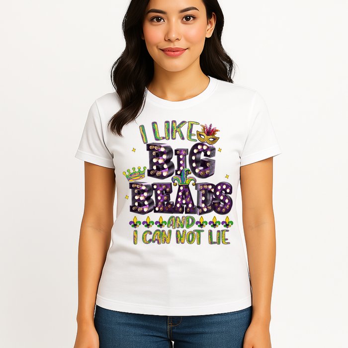 I Like Big Beads And I Can Not Lie Fat Tuesday For Mardi Gras Womens T-Shirt