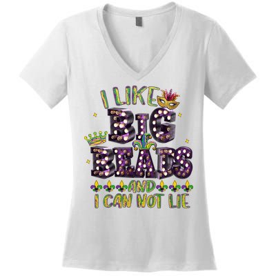 I Like Big Beads And I Can Not Lie Fat Tuesday For Mardi Gras Women's V-Neck T-Shirt
