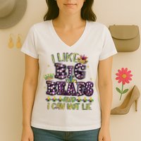 I Like Big Beads And I Can Not Lie Fat Tuesday For Mardi Gras Women's V-Neck T-Shirt