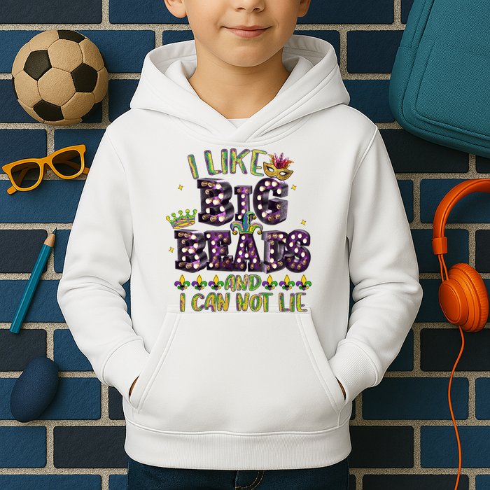 I Like Big Beads And I Can Not Lie Fat Tuesday For Mardi Gras Kids Hoodie