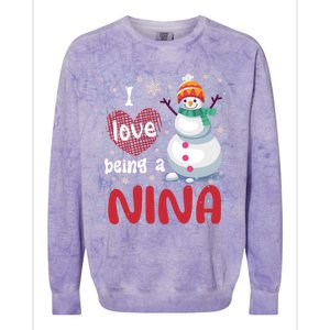 I Love Being A Nina Snow Christmas Red Plaid Mom Grandma Gift Colorblast Crewneck Sweatshirt