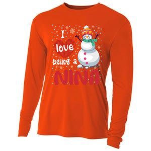 I Love Being A Nina Snow Christmas Red Plaid Mom Grandma Gift Cooling Performance Long Sleeve Crew