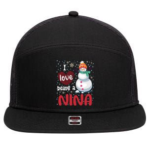 I Love Being A Nina Snow Christmas Red Plaid Mom Grandma Gift 7 Panel Mesh Trucker Snapback Hat