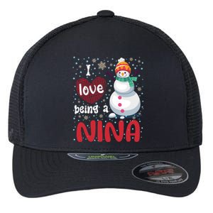 I Love Being A Nina Snow Christmas Red Plaid Mom Grandma Gift Flexfit Unipanel Trucker Cap