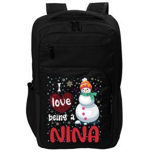 I Love Being A Nina Snow Christmas Red Plaid Mom Grandma Gift Impact Tech Backpack