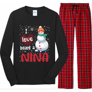 I Love Being A Nina Snow Christmas Red Plaid Mom Grandma Gift Long Sleeve Pajama Set