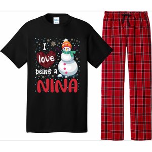 I Love Being A Nina Snow Christmas Red Plaid Mom Grandma Gift Pajama Set