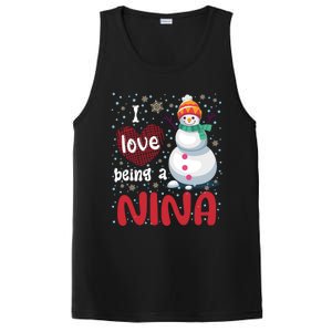 I Love Being A Nina Snow Christmas Red Plaid Mom Grandma Gift PosiCharge Competitor Tank