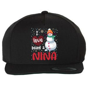 I Love Being A Nina Snow Christmas Red Plaid Mom Grandma Gift Wool Snapback Cap