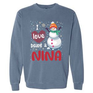 I Love Being A Nina Snow Christmas Red Plaid Mom Grandma Gift Garment-Dyed Sweatshirt