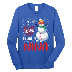 I Love Being A Nina Snow Christmas Red Plaid Mom Grandma Gift Long Sleeve Shirt