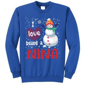 I Love Being A Nina Snow Christmas Red Plaid Mom Grandma Gift Sweatshirt