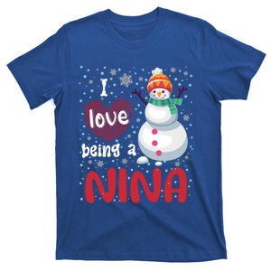 I Love Being A Nina Snow Christmas Red Plaid Mom Grandma Gift T-Shirt