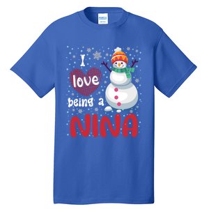 I Love Being A Nina Snow Christmas Red Plaid Mom Grandma Gift Tall T-Shirt