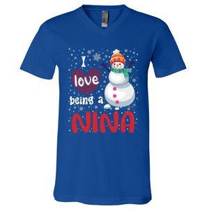 I Love Being A Nina Snow Christmas Red Plaid Mom Grandma Gift V-Neck T-Shirt