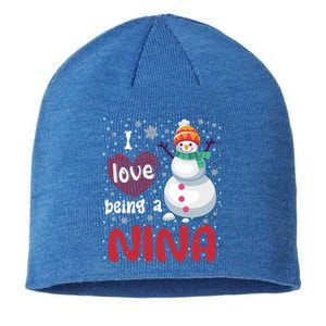 I Love Being A Nina Snow Christmas Red Plaid Mom Grandma Gift Sustainable Beanie