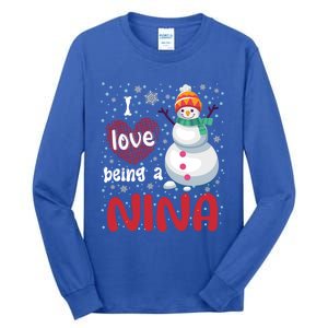 I Love Being A Nina Snow Christmas Red Plaid Mom Grandma Gift Tall Long Sleeve T-Shirt