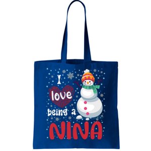 I Love Being A Nina Snow Christmas Red Plaid Mom Grandma Gift Tote Bag