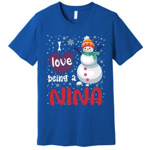 I Love Being A Nina Snow Christmas Red Plaid Mom Grandma Gift Premium T-Shirt