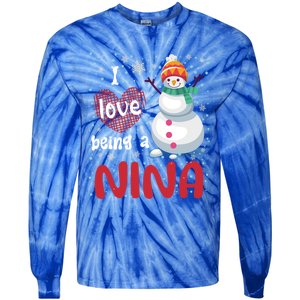 I Love Being A Nina Snow Christmas Red Plaid Mom Grandma Gift Tie-Dye Long Sleeve Shirt