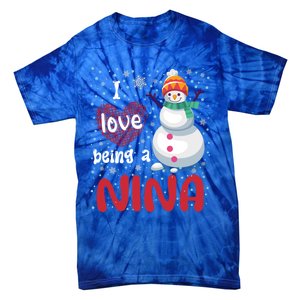 I Love Being A Nina Snow Christmas Red Plaid Mom Grandma Gift Tie-Dye T-Shirt