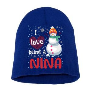 I Love Being A Nina Snow Christmas Red Plaid Mom Grandma Gift Short Acrylic Beanie