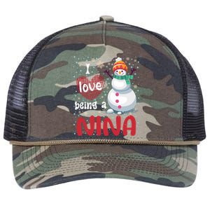 I Love Being A Nina Snow Christmas Red Plaid Mom Grandma Gift Retro Rope Trucker Hat Cap