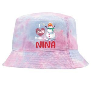 I Love Being A Nina Snow Christmas Red Plaid Mom Grandma Gift Tie-Dyed Bucket Hat