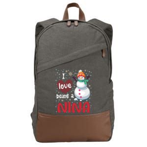 I Love Being A Nina Snow Christmas Red Plaid Mom Grandma Gift Cotton Canvas Backpack