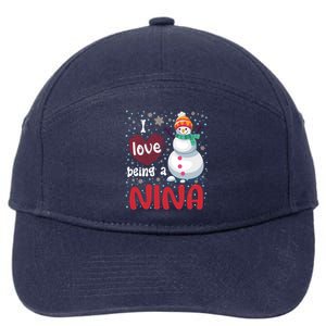 I Love Being A Nina Snow Christmas Red Plaid Mom Grandma Gift 7-Panel Snapback Hat