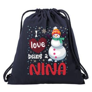 I Love Being A Nina Snow Christmas Red Plaid Mom Grandma Gift Drawstring Bag