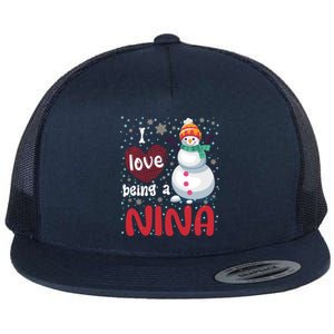 I Love Being A Nina Snow Christmas Red Plaid Mom Grandma Gift Flat Bill Trucker Hat