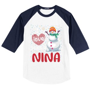 I Love Being A Nina Snow Christmas Red Plaid Mom Grandma Gift Baseball Sleeve Shirt