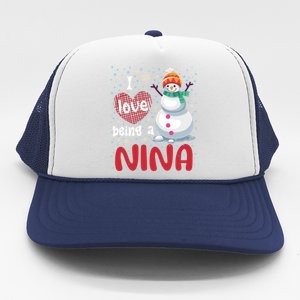 I Love Being A Nina Snow Christmas Red Plaid Mom Grandma Gift Trucker Hat