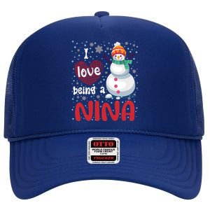 I Love Being A Nina Snow Christmas Red Plaid Mom Grandma Gift High Crown Mesh Back Trucker Hat