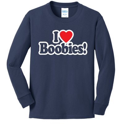 I Love Boobies Heart Boobs Breasts Awareness Cancer Breast Joke Big Boob Kids Long Sleeve Shirt