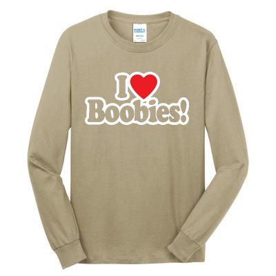 I Love Boobies Heart Boobs Breasts Awareness Cancer Breast Joke Big Boob Tall Long Sleeve T-Shirt