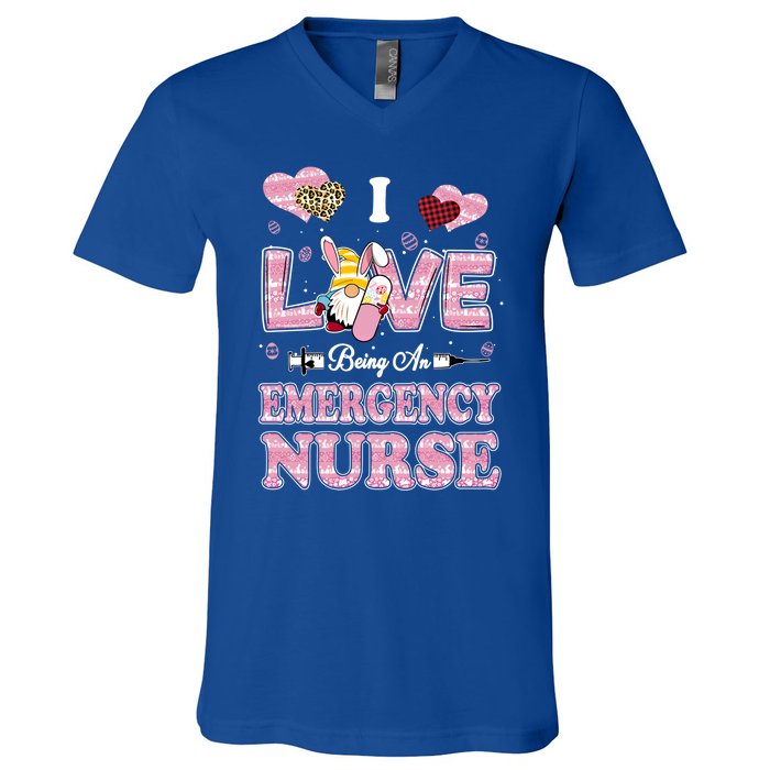 I Love Being Emergency Nurse Gnome Easter Nurse Gift V-Neck T-Shirt