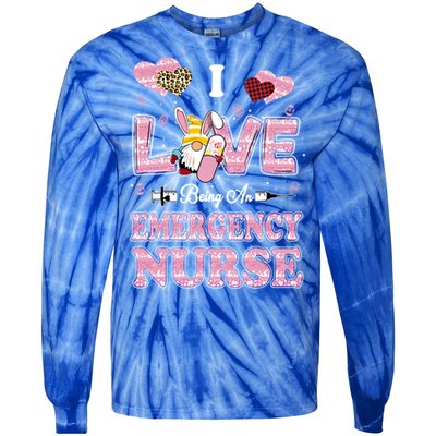 I Love Being Emergency Nurse Gnome Easter Nurse Gift Tie-Dye Long Sleeve Shirt