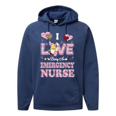 I Love Being Emergency Nurse Gnome Easter Nurse Gift Performance Fleece Hoodie