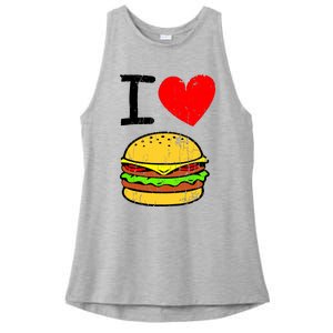 I Love Burgers Funny Hamburger Cheeseburger Graphic Ladies PosiCharge Tri-Blend Wicking Tank