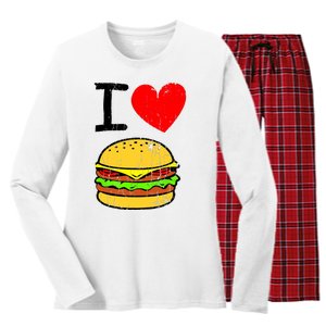 I Love Burgers Funny Hamburger Cheeseburger Graphic Women's Long Sleeve Flannel Pajama Set 